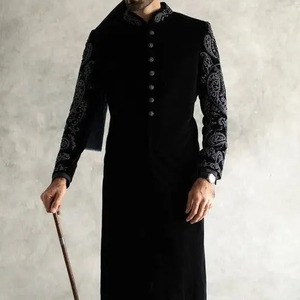 NEW--LATEST DESIGN of ZARI & RESHAM EMBROIDERY WORK on STYLISH BLACK SHERWANI WITH <b>PANT</b> DRESS for PARTY-WEAR/WEDDING @ 2024 - Product Image 1