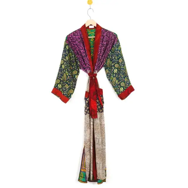 Cổ Điển Lụa Saree Kimono Áo Choàng Cho Phụ Nữ Sang Trọng Maxi Gowns Ngủ Lụa Kimono Ăn Mặc Quà Tặng Cho Phụ Nữ Ăn Mặc