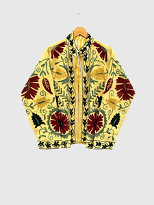 Veste en velours jaune brodée, manches longues, motif géométrique, broderie à la main, vêtements d'automne pour adultes - Product Image 1