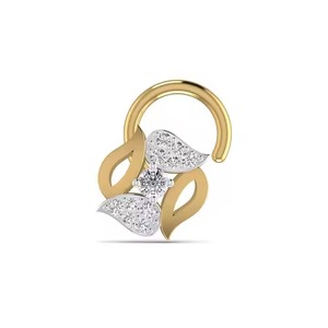18KT Yellow Rose & White Gold Fine Body Jewelry 0.07CT Lab Grown Diamond Leafy Shaped <b>Nose</b> <b>Ring</b> for Women Wedding Occasion - Product Image 3