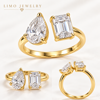 Bague de fiançailles 3CT Toi et Moi en or jaune 14K avec diamant de laboratoire taille poire émeraude, certifié IGI, bijoux personnalisés OEM ODM en gros