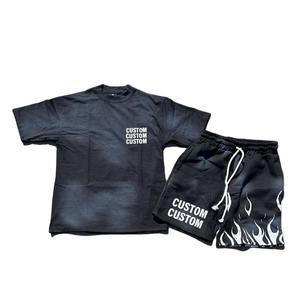 Short de motard délavé à l'acide ensemble de 2 pièces ensemble de short de jogging imprimé surdimensionné ensemble de shorts d'été délavés au soleil en gros pour hommes - Product Image 4