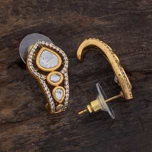 Pendientes de tuerca con forma de pluma geométrica 174027 Kundan para bodas, engaste de bisel, piedra principal de circonita, estilo religioso, hechos de aleación de zinc - Product Image 4