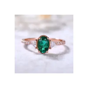 18K White Gold Ring Emerald Luxury New Design Solid Gold Fine Jewelry Rings With Real Diamonds Ring