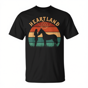 Camiseta Heartland Retro Vintage Sunset para adultos, unisex, negra - Product Image 2