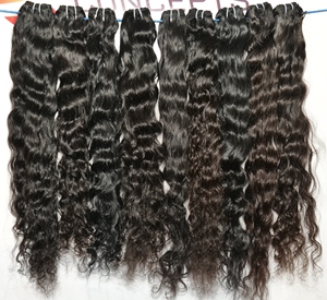 Extensiones de cabello humano Remy alineado con cutícula Virgen al por mayor, mechones trenzados ondulados naturales de mujer negra joven, estilo ondulado largo - Product Image 4
