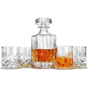 Elegante Set di Whisky in cristallo da 5 pezzi da 900ml Decanter e 4 bicchieri da 250ml per bevande perfette - Product Image 1