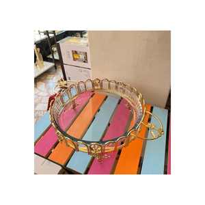 Plateau de service rond en porcelaine japonaise, plateau de présentation en laiton doré, fabricant d'origine TR, contact alimentaire sûr - Product Image 3