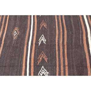 Vintage Kilim Rug 3.9x12.9 ft, <b>Brown</b> White Plants & trees <b>Wool</b> Turkish Rug - Product Image 5