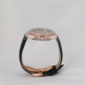 Unisex de lujo de moda medio Helado Negro Dial VVS Moissanite diamante reloj personalizado estilo Hip Hop cuero negro oscuro - Product Image 3