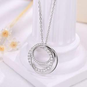 <b>Interlocking</b> Circle Pendant <b>Necklace</b> for Women 925 Sterling Silver Chain Lab Created Diamond 4 Generations <b>Necklace</b> - Product Image 5
