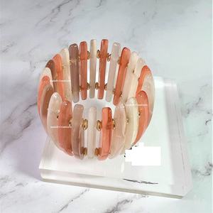 2025 Luxury New Arrival D-Shape 3 Tone Orange White Resin Bead Stretch Wide <b>Bracelets</b> Brass Inlay <b>Fashion</b> <b>Wrap</b> <b>Bracelets</b> - Product Image 2