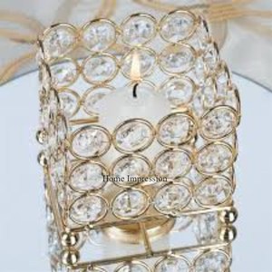 Small Shape Set 2 Adorable Designer High Graded Gold Plated Clear <b>Crystal</b> <b>Candle</b> Holder Votive Christmas Home Decoration - Product Image 4