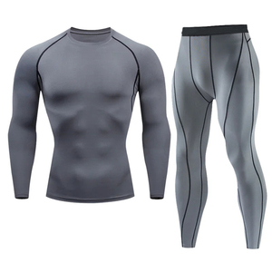 Ensembles de yoga compressifs pour hommes de haute qualité, respirants, à séchage rapide, en Spandex/Polyester, vêtements de fitness à motif uni, OEM disponible - Product Image 2