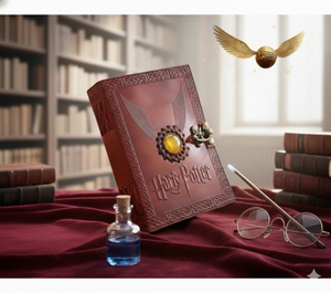 Carnet en cuir vintage A5 de la série Potter avec fermoir en pierre et papier à bords frangés, journal intime, carnet de notes en papier de coton vierge, cadeau - Product Image 6