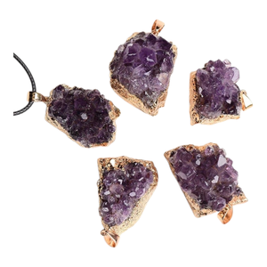 Collier avec pendentif en cristal naturel, améthyste, pierres de forme aléatoire, bijoux minéraux pour cadeaux unisexes - Pendentif en cristal - Product Image 6