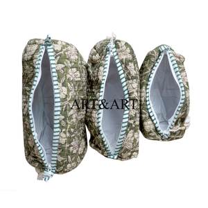 Juego de 3 Bolsas de Maquillaje de Algodón con Estampado Floral Bohemio, con Borlas y Cierre Ecológico, para Organización de Cosméticos y Viajes - Product Image 3