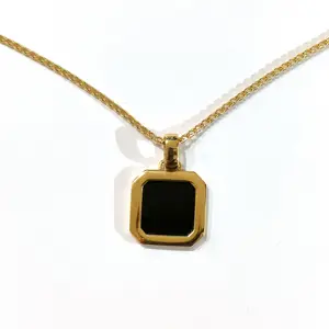 Liontin Onyx pria liontin oktagon-750 kalung emas kuning dengan liontin Onyx hitam berani-perhatian maskulin