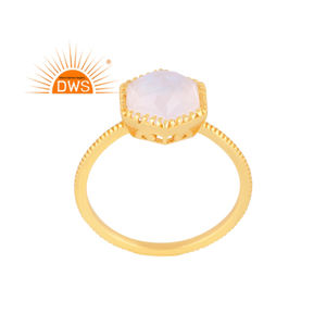 แหวนเงินสเตอร์ลิง18K ชุบทอง18K พลอยสีรุ้งและดวงจันทร์ธรรมชาติแหวนวางซ้อนกันได้เครื่องประดับจากผู้ผลิต - Product Image 1