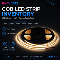 Lampu Strip LED COB Tanpa Titik RAYMATES Harga Pabrik CRI 90 DC24V Fleksibel untuk Pencahayaan Kabinet Ruang Tamu