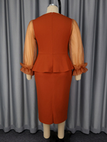 ADR051169 Robe de bureau pour femme à col cœur en maille à manches longues, patchwork et volants, idéale pour l'été