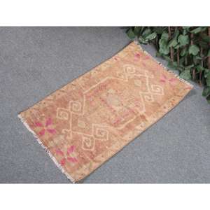 พรมตุรกีขนาดเล็ก 1.4x2.5 ฟุต (44x77 ซม.) พรมขนสัตว์สีน้ำตาลวินเทจลายปะติด - Product Image 2