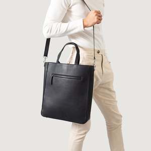 Genuine Leather Solid Color Hook & Loop Water Resistant Tote Bag for Women Minimalist Daily Use All Seasons - Product Image 4