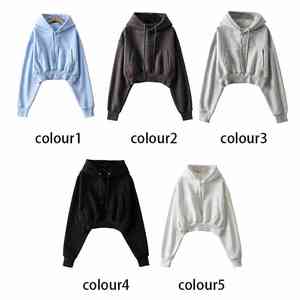 เสื้อกันหนาวแขนยาวผ้าคอตตอนสำหรับผู้หญิงเสื้อครอปไซส์ใหญ่พิเศษปักโลโก้ตามสั่ง100% - Product Image 5