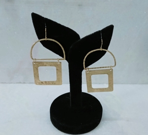 Femmes demi-cercle laiton métal boucles d'oreilles carré martelé noir Antique or fête bijoux à la mode à la mode - Product Image 2