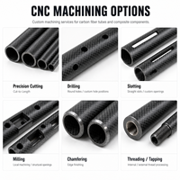 Tube creux en fibre de carbone 3K sergé haute pureté, enroulé sur mesure, finition mate ou brillante, usiné CNC, avec trous percés, pour usage industriel