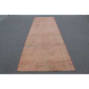 Vintage Rug, Runner 3.9x12.1 ft Turkish Rug, Orange <b>Brown</b> Patchwork <b>Wool</b> Rug - Product Image 1