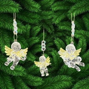 Venta al por mayor Navidad Año Nuevo decoración colgante claro Irrid plateado oro acrílico 3D musical querubín tocando instrumentos ornamento - Product Image 2
