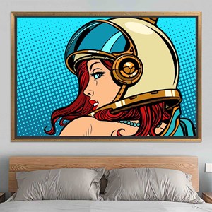 Impresión en Lienzo de Mujer Astronauta Moderna: Decoración de Pared de Arte Pop, Lienzo con Marco Dorado - Product Image 1