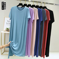 Nouveau Top qualité été mince tenue décontractée grande taille col rond à manches courtes lâche longue maison robes pour femmes