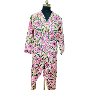 ชุดนอนผู้หญิงลายดอกไม้สไตล์ชัยปุรี ผ้าทอผสมสแปนเด็กซ์ เอวยางยืด ติดกระดุม ปรับแต่งโลโก้ได้ เนื้อผ้านุ่ม สวมใส่สบายในฤดูใบไม้ผลิ - Product Image 2