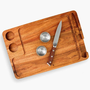 Assiette à steak en bois d'acacia de qualité supérieure 2 tasses à condiments planche de service à découper personnalisée et écologique sans danger pour la cuisine - Product Image 1