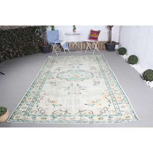 Grand tapis vintage 6,2x9,7 pi (188x297 cm), tapis turc oriental blanc - Product Image 1