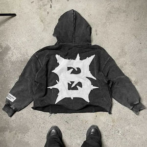 Venta al por mayor Terry Streetwear Heavyweight Oversized Patch Hoodie Manufacturers Custom Logo Applique Bordado Acid Wash Hoodie Hombres - Product Image 1