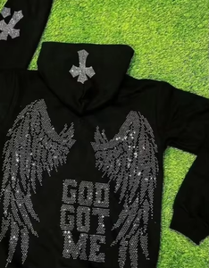 Sudaderas con capucha de algodón y poliéster de gran tamaño para hombre, sudadera con cremallera de cara completa con forro de seda y capucha interior - Product Image 3