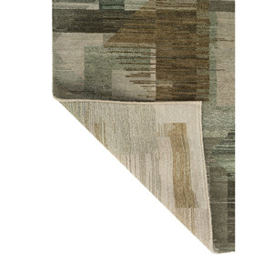 Tapis en laine et soie de bambou noué à la main Kavi Green, collection Afterglow - Motif géométrique pour usage domestique Eskm-12 - Product Image 5