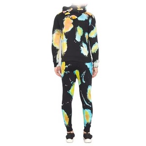 Ensemble de survêtements Tie Dye pour hommes, sweat à capuche et jogging, tenue deux pièces, vêtements de sport décontractés, en jaune, bleu et noir - Product Image 4