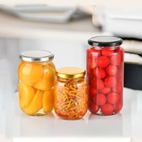 Grosir stoples kaca bulat 180ml 200ml 480ml 500ml 750ml ml wadah kaca penyimpanan makanan kedap udara kosong dengan tutup logam
