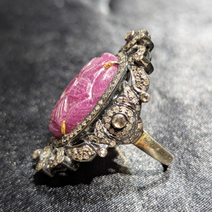 REYES Bague en diamant naturel et rubis rose sculpté à la main de style victorien en or 14 carats et argent sterling 925 pour femmes - Product Image 4