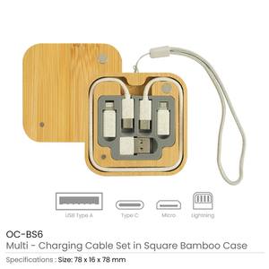 Estuche Cuadrado de Bambú Resistente para Cables de Carga Múltiple Modelo OC-BR6 - Product Image 3