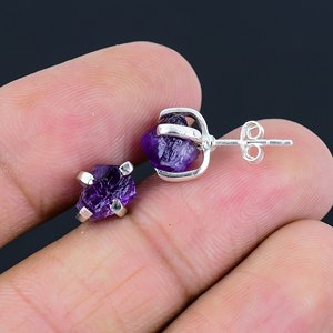 Top Grade Wholesale Natural Amethyst Druzy Stone Sterling <b>Silver</b> <b>Stud</b> <b>Earrings</b> Women Gift Fashion Wedding Anniversary Party - Product Image 5