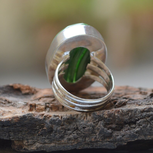 High Quality 925 Sterling Silver Dainty Statement <b>Ring</b> Oval Green <b>Crystal</b> Banded Agate Classic Wedding Gift for Christians - Product Image 4