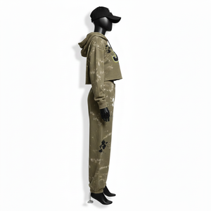 Ensemble de survêtement pour femmes de qualité supérieure, tissu en molleton lourd 320GSM, lavage à l'eau de Javel olive, avec logo imprimé sur écran personnalisé, survêtements grande taille - Product Image 3