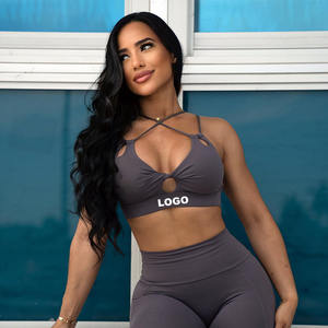 Personalizar logotipo estilo entrenamiento alta calidad Yoga talla grande personalizado Fitness gimnasio espalda cruzada Push up giro frontal mujer Sujetador deportivo - Product Image 1