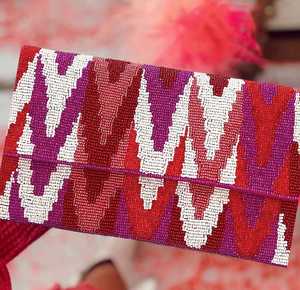 Magenta Seed Beaded <b>Pink</b> Fuchsia Red <b>Sequin</b> Crossbody Chain Clutch Handbag - Product Image 2