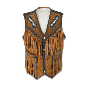 Customized <b>Men's</b> Genuine Leather <b>Vest</b> Brown <b>Suede</b> <b>Western</b> Style Fringes Beaded Waistcoat Breathable Casual Design for Winter - Product Image 3